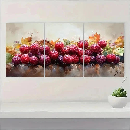 3pcs Berries Watercolor Forest Plants RT     Wall Art Set Canvas Framed 40x60cm - High Quality Print 100% Australian Made Wall Canvas Ready to Hang - Bella Home Decor