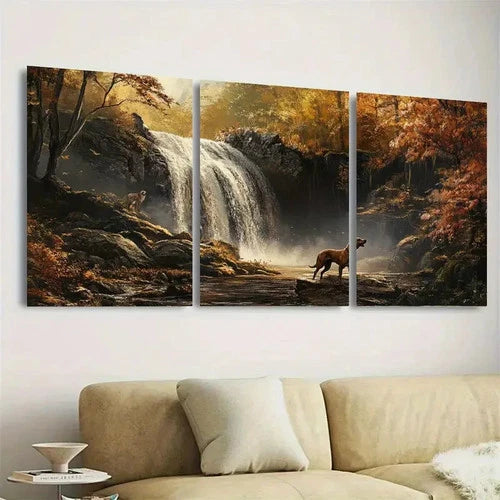 3pcs Serene Autumn Forest Wall Art Set Canvas Framed 60x90cm - High Quality Print 100% Australian Made Wall Canvas Ready to Hang