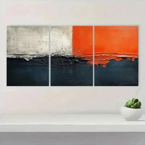 3pcs Beige & Orange Accents, Minimalist Moder Wall Art Set Canvas Unframed - High Quality Print 100% Australian Made Wall Canvas