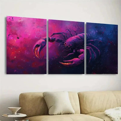 3pcs Vibrant Scorpio Zodiac Wall Art Set Canvas Framed 60x90cm - High Quality Print 100% Australian Made Wall Canvas Ready to Hang