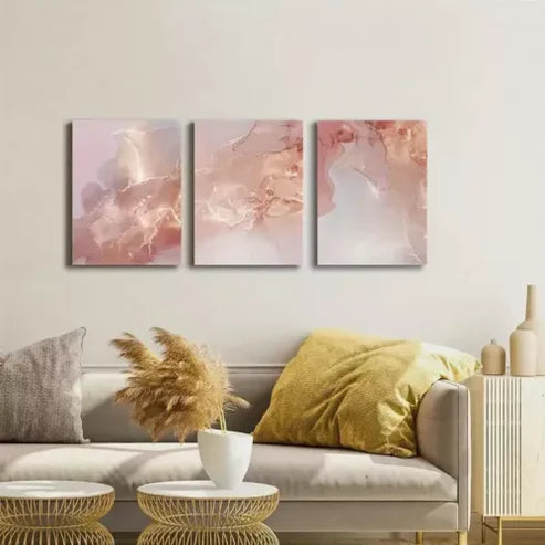 3pcs Rose Golden & Pink Marble Watercolor Wall Art Set Canvas Unframed - High Quality Print 100% Australian Made Wall Canvas