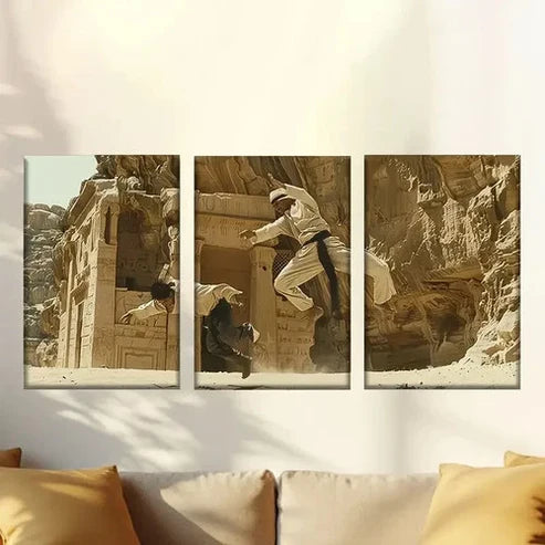 3pcs Humorous Martial Arts Scene in Egyptian Wall Art Canvas Unframed – High Quality Print 100% Australian Made Wall Canvas