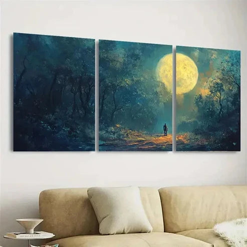 3pcs Mystical Forest Scene with Full Moon Wall Art Set Canvas Framed 40x60cm - High Quality Print 100% Australian Made Wall Canvas Ready to Hang - Bella Home Decor