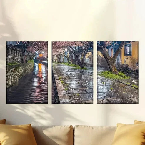 3pcs Charming Cherry Blossoms by the Water Wall Art Canvas Unframed – High Quality Print 100% Australian Made Wall Canvas - Bella Home Decor
