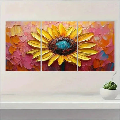 3pcs Sunflower Original Yellow Floral Pink  Wall Art Set Canvas Unframed - High Quality Print 100% Australian Made Wall Canvas - Bella Home Decor