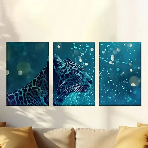 3pcs Leopard Standing in the Snow Wall Art Set Canvas Framed 60x90cm - High Quality Print 100% Australian Made Wall Canvas Ready to Hang