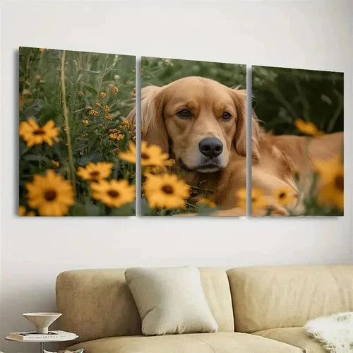 3pcs Golden Retriever & Sunflower Wall Art Set Canvas Framed 50x70cm - High Quality Print 100% Australian Made Wall Canvas Ready to Hang - Bella Home Decor