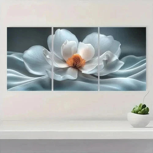 3pcs White Magnolia Flower MK   Wall Art Set Canvas Framed 50x70cm - High Quality Print 100% Australian Made Wall Canvas Ready to Hang - Bella Home Decor