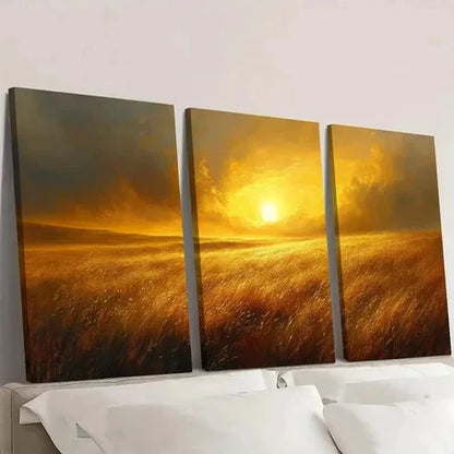 3pcs Sunset Grassland Canvas Art Wall Art Set Canvas Unframed - High Quality Print 100% Australian Made Wall Canvas - Bella Home Decor