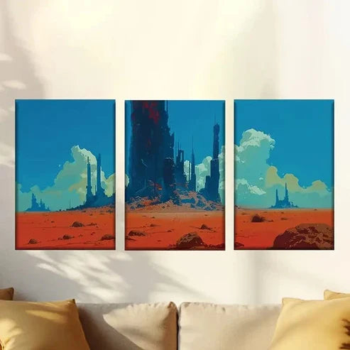 3pcs Vibrant Sci-Fi Cityscape Posters Wall Art Canvas Unframed – High Quality Print 100% Australian Made Wall Canvas