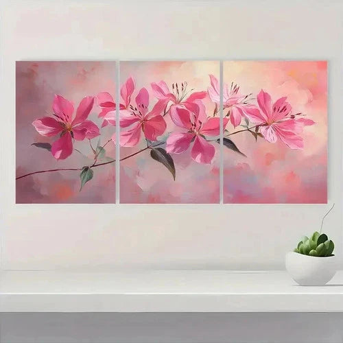 3pcs Pink Cleome Flower Elegant DQ Wall Art Set Canvas Framed 40x60cm - High Quality Print 100% Australian Made Wall Canvas Ready to Hang