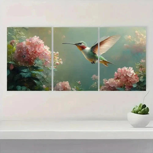 3pcs Hummingbird & Hydrangea T Y    Wall Art Set Canvas Framed 40x60cm - High Quality Print 100% Australian Made Wall Canvas Ready to Hang