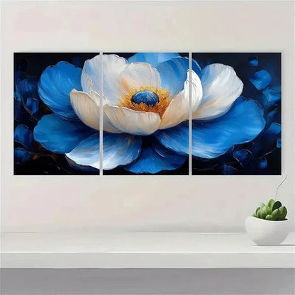 3pcs White Blue Flower Art Flower  Wall Art Set Canvas Unframed - High Quality Print 100% Australian Made Wall Canvas - Bella Home Decor