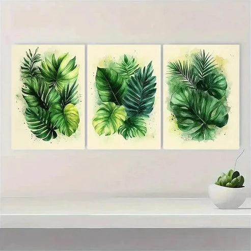 3pcs Green Tropical Leaves  Wall Art Set Canvas Unframed - High Quality Print 100% Australian Made Wall Canvas - Bella Home Decor