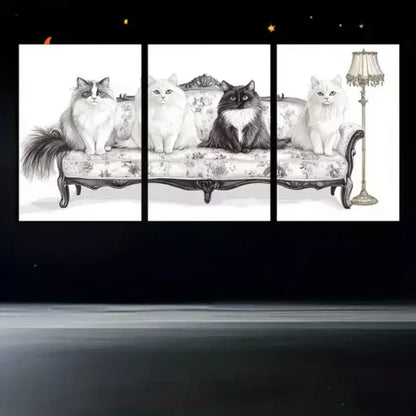 3pcs Black & White Cats Art Canvas Unframed - High Quality Print 100% Australian Made Wall Canvas - Bella Home Decor