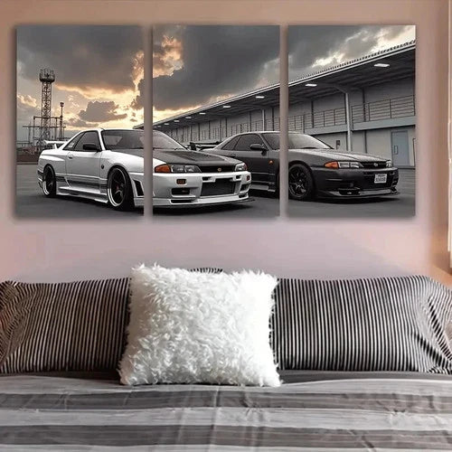 3pcs Vintage Car Spray Painted Art Wall Art Set Canvas Framed 60x90cm - High Quality Print 100% Australian Made Wall Canvas Ready to Hang