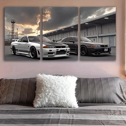 3pcs Vintage Car Spray Painted Art Wall Art Set Canvas Framed 60x90cm - High Quality Print 100% Australian Made Wall Canvas Ready to Hang