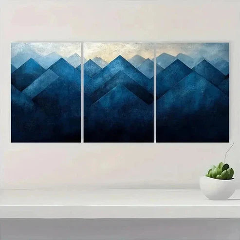 3pcs Blue & Black Geometric Design Wall Art Set Canvas Unframed - High Quality Print 100% Australian Made Wall Canvas