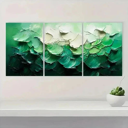3pcs Abstract Green and White Wall Art Set Canvas Unframed - High Quality Print 100% Australian Made Wall Canvas