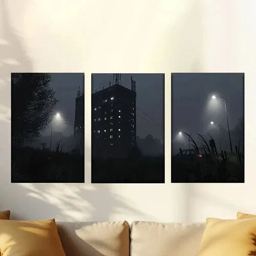 3pcs Dark and Spooky City Wall Art Set Canvas Framed 40x60cm - High Quality Print 100% Australian Made Wall Canvas Ready to Hang - Bella Home Decor