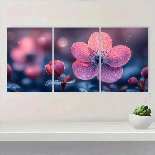 3pcs Pink Adonis Amurensis Floral ER  Wall Art Set Canvas Framed 40x60cm - High Quality Print 100% Australian Made Wall Canvas Ready to Hang