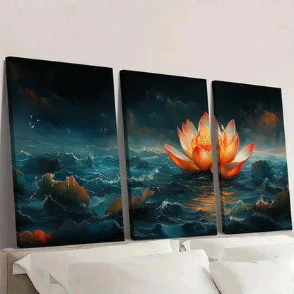 3pcs Lotus Art with Vibrant Colors Wall Art Set Canvas Unframed - High Quality Print 100% Australian Made Wall Canvas - Bella Home Decor