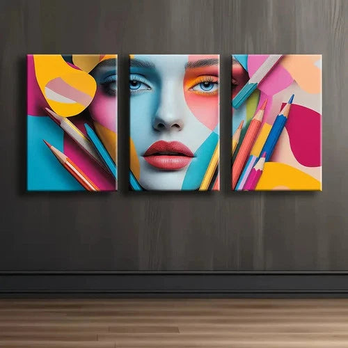 3pcs Abstract Female Face Artwork Wall Art Set Canvas Framed 50x70cm - High Quality Print 100% Australian Made Wall Canvas Ready to Hang - Bella Home Decor