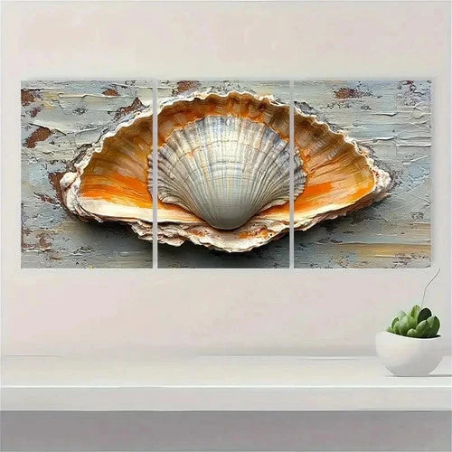3pcs Seashell & Oyster Original Art ET Wall Art Set Canvas Framed 60x90cm - High Quality Print 100% Australian Made Wall Canvas Ready to Hang - Bella Home Decor