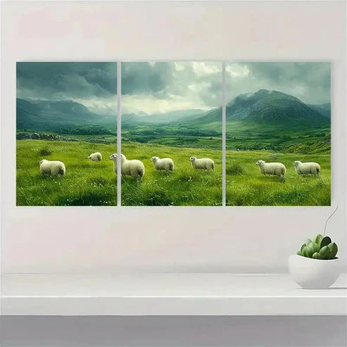 3pcs Sheep Painting Irish Landscape Wall Art Set Canvas Unframed - High Quality Print 100% Australian Made Wall Canvas