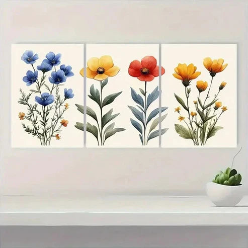 3pcs Wildflower Botanical Floral  Wall Art Set Canvas Unframed - High Quality Print 100% Australian Made Wall Canvas - Bella Home Decor
