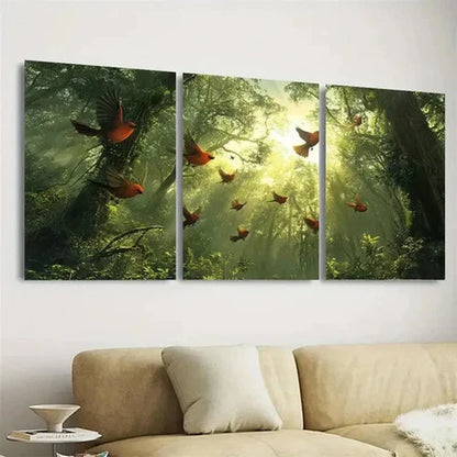 3pcs Songbirds in the Forest Wall Art Set Canvas Unframed - High Quality Print 100% Australian Made Wall Canvas - Bella Home Decor