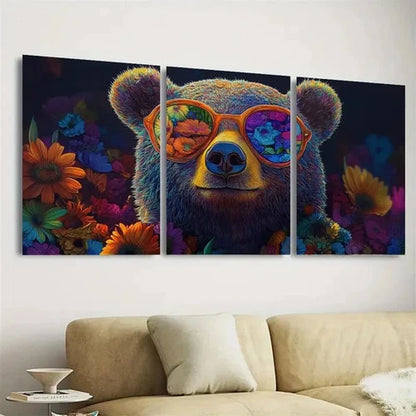 3pcs Hippie Bear Wall Art Set Canvas Framed 60x90cm - High Quality Print 100% Australian Made Wall Canvas Ready to Hang