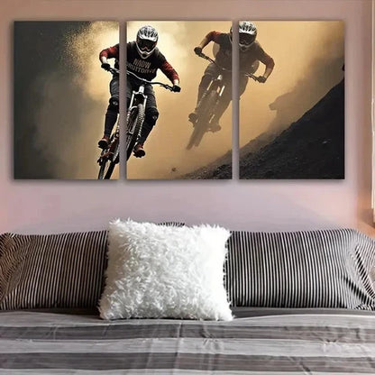 3pcs Mountain Bike Adventure Design Wall Art Set Canvas Framed 50x70cm - High Quality Print 100% Australian Made Wall Canvas Ready to Hang