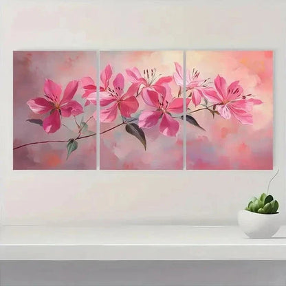 3pcs Pink Cleome Flower Elegant DQ  Wall Art Set Canvas Framed 50x70cm - High Quality Print 100% Australian Made Wall Canvas Ready to Hang