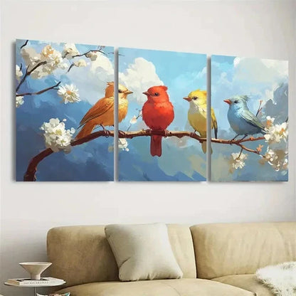 3pcs Bird & Cherry Wall Art Set Canvas Framed 60x90cm - High Quality Print 100% Australian Made Wall Canvas Ready to Hang - Bella Home Decor