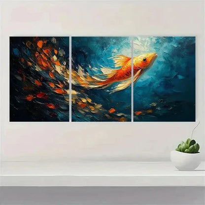 3pcs Abstract Fish School Oil Painting Wall Art Set Canvas Unframed - High Quality Print 100% Australian Made Wall Canvas