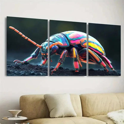 3pcs Neon Beetle Wall Art Set Canvas Framed 60x90cm - High Quality Print 100% Australian Made Wall Canvas Ready to Hang