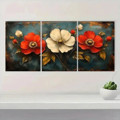 3pcs Rustic Wildflower Design in Red  Wall Art Set Canvas Unframed - High Quality Print 100% Australian Made Wall Canvas - Bella Home Decor