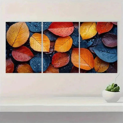 3pcs Rainy Day Autumn Leaves Wall Art Set Canvas Unframed - High Quality Print 100% Australian Made Wall Canvas