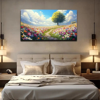 Lush Greenery Serene Blue Sky Wall Art Canvas Office Home Room Framed 120x60cm - Bella Home Decor