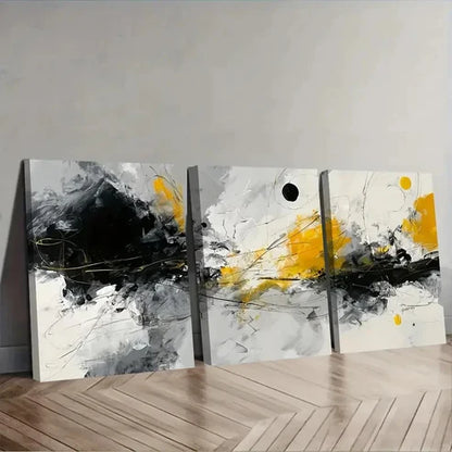 3pcs Yellow Abstract Painting With Splash Wall Art Set Canvas Unframed - High Quality Print 100% Australian Made Wall Canvas