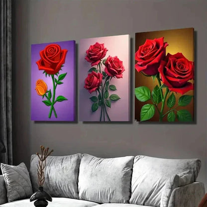 3pcs Beautiful Red Rose Orange Wall Art Canvas Unframed - High Quality Print 100% Australian Made Wall Canvas - Bella Home Decor