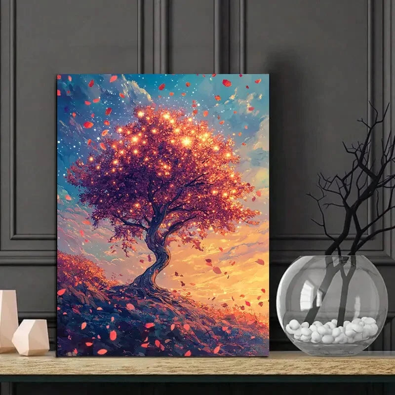 Beautiful Tree with Colorful Leaves Stands Hillside  40x60cm Metal Print Ready to Hang - Bella Home Decor