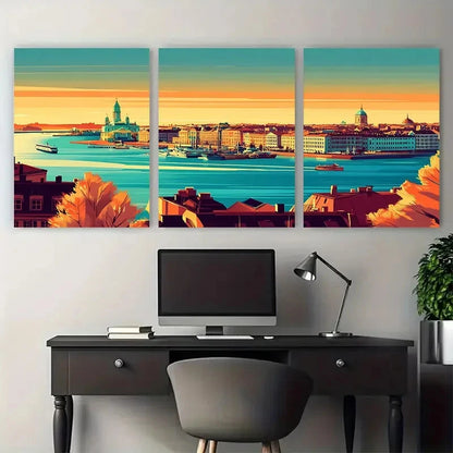 3pcs Vibrant Nordic & Scandinavian Perfect Wall Art Set Canvas Framed 40x60cm - High Quality Print 100% Australian Made Wall Canvas Ready to Hang