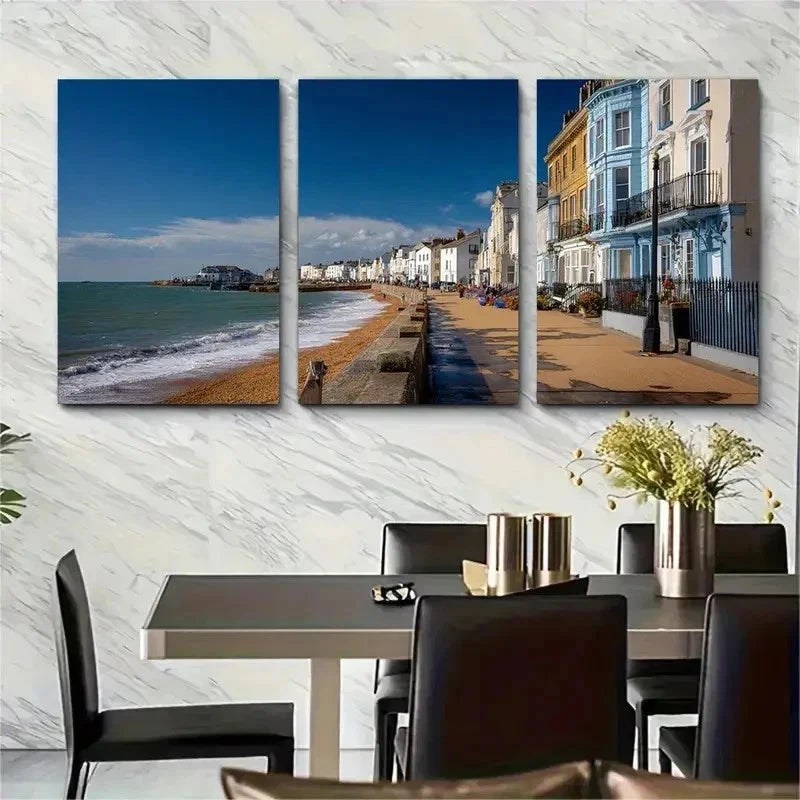 3pcs Weymouth Posters England Travel Perfect Wall Art Set Canvas Framed 50x70cm - High Quality Print 100% Australian Made Wall Canvas Ready to Hang