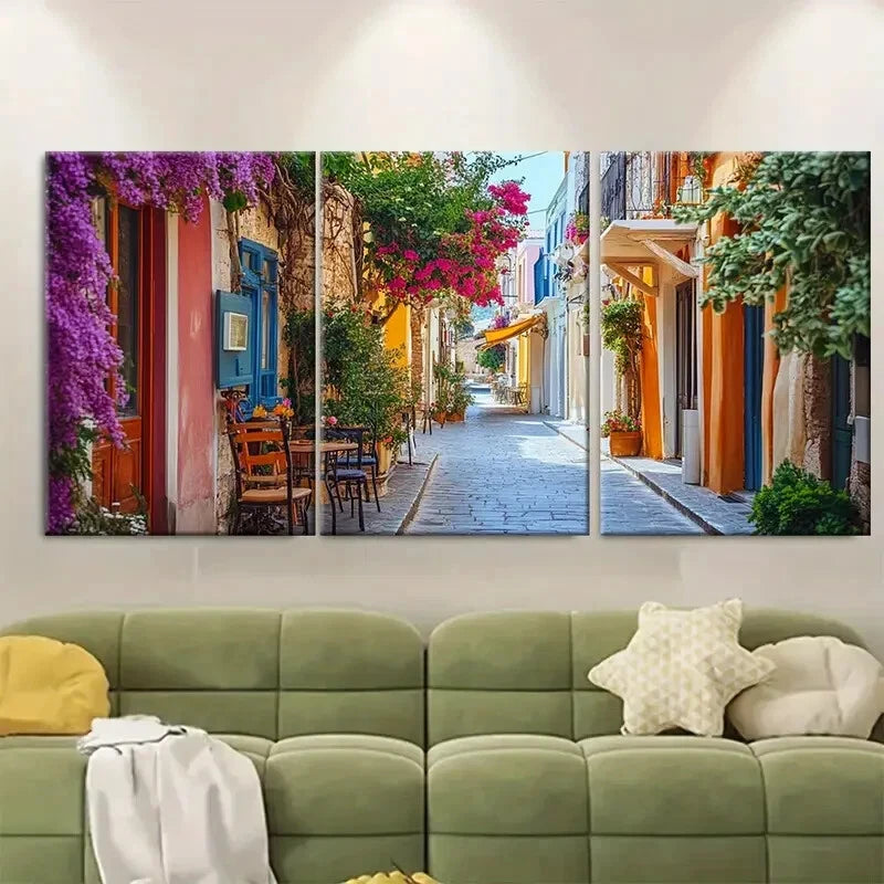 3pcs Greek Cityscape Greece Green Tree Metal Print Ready to Hang Art