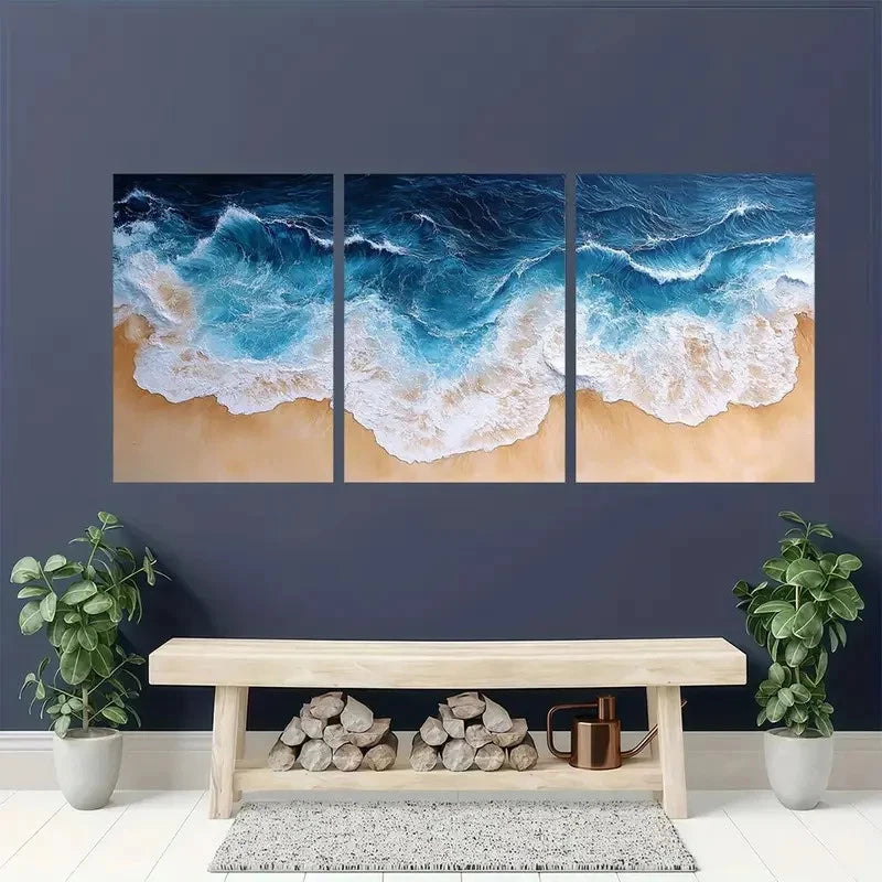 3pcs Panoramic Ocean Beach Sea Wall Art Set Canvas Framed 50x70cm - High Quality Print 100% Australian Made Wall Canvas Ready to Hang