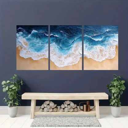 3pcs Panoramic Ocean Beach Sea Wall Art Set Canvas Framed 50x70cm - High Quality Print 100% Australian Made Wall Canvas Ready to Hang