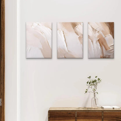 3pcs Modern Minimalist Beige and White Textured Wall Art Set Canvas Framed 60x90cm - High Quality Print 100% Australian Made Wall Canvas Ready to Hang
