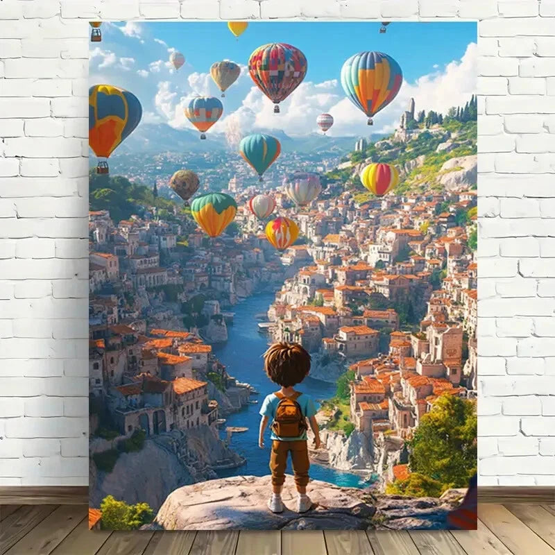 Beautiful Vibrant Hot Air Balloons Over Citys Painting 40x60cm Metal Print Ready to Hang - Bella Home Decor